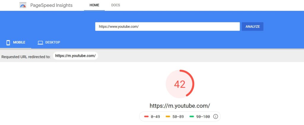 youtube pagespeed insights